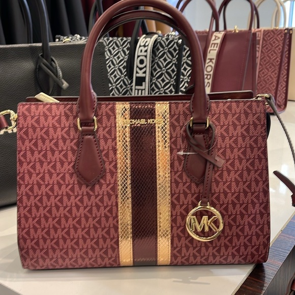 Michael Kors Sheila Medium Signature Logo and Metallic Satchel Crossbody Center - Picture 1 of 16